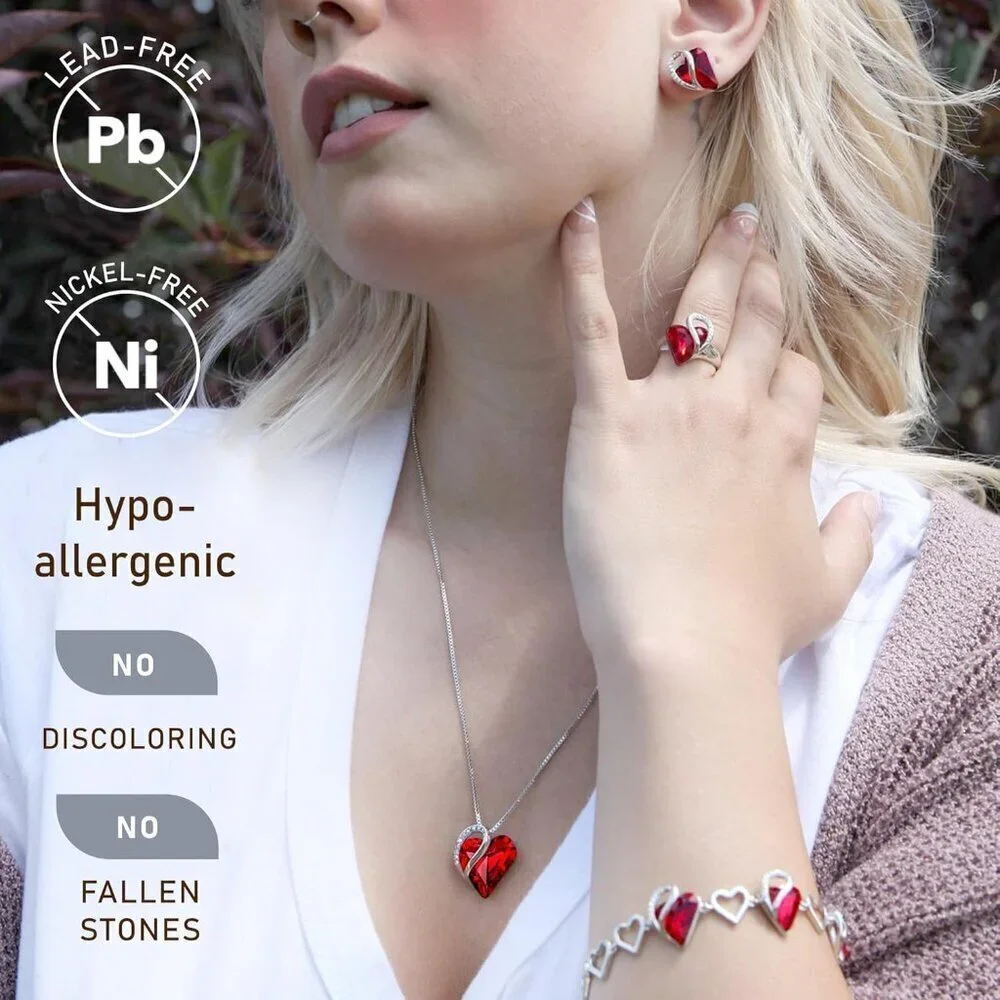 Infinity Love Birthstone Heart Pendant Ruby Red Necklace Women Mom Wife Silver